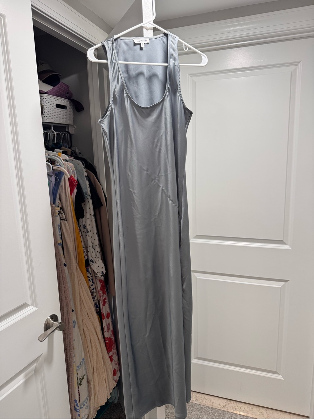 Heartloom Silver-Gray Satin Maxi Dress